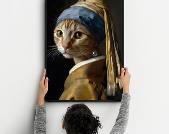 絵画 猫 アンティーク 猫の絵 フェルメール オマージュ パロディ ミニ画 絵画 猫 猫の絵 ミニアート フェルメール オマージュ パロディ