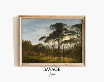 Antique Italian Landscape Painting, Countryside Oil Painting, Cottage Core Art, Nature Decor (Digital Download)