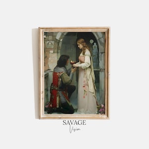 Medieval Knight Kneeling Before A Princess, Prince And Princess Painting,  Medieval Romantic Print, Victorian Wall Art, Renaissance Print