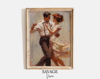 Vintage Love Wall Art, Vintage Romanticism Painting, Couple Dancing Wall Art, Dancing Couple Painting, Antique Love Print, Romantic Wall Art