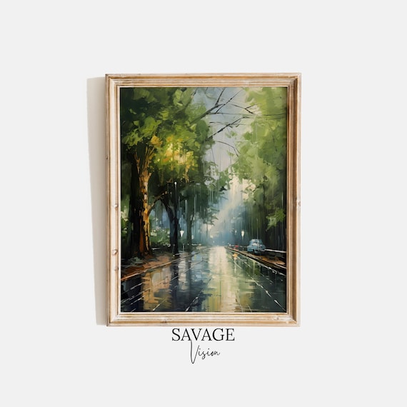 Rainy European Landscape Print, Wet Street Wall Art (Digital Download)