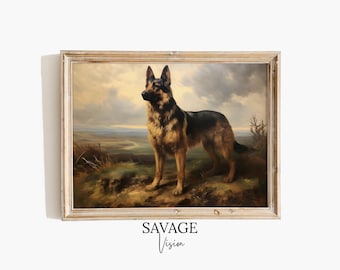Vintage German Shepherd Oil Painting, German Shepherd Print, Antique Art Print, Pet Portrait, Dog Portrait, Dog Art Print, Printable Art