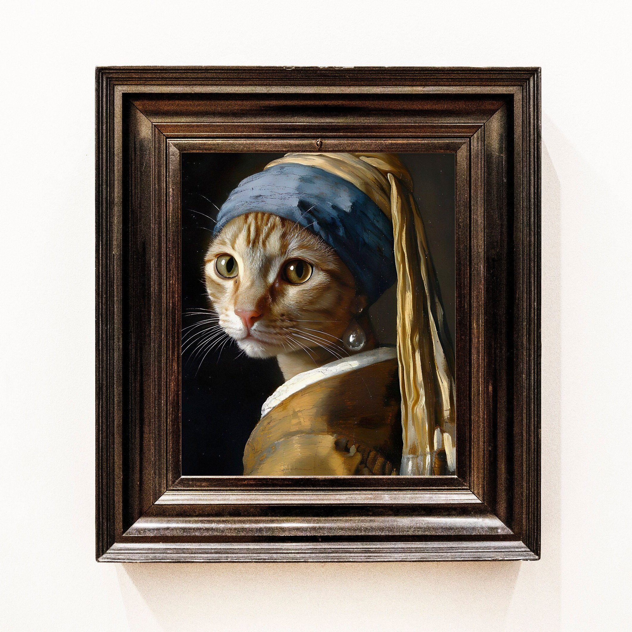 真珠の耳飾りの猫の絵画、フェルメールの猫の壁アート、猫好きへ