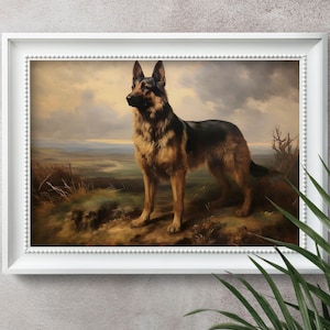 Vintage German Shepherd Oil Painting, German Shepherd Print, Antique Art Print, Pet Portrait, Dog Portrait, Dog Art Print, Printable Art image 5