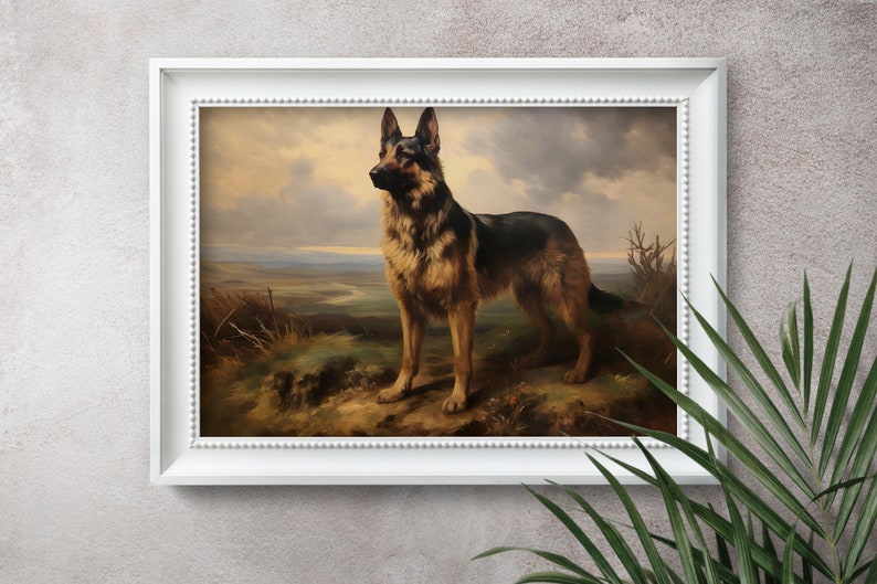 Vintage German Shepherd Oil Painting, German Shepherd Print, Antique Art Print, Pet Portrait, Dog Portrait, Dog Art Print, Printable Art image 5