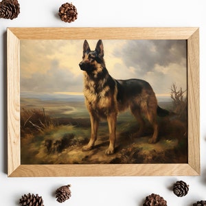 Vintage German Shepherd Oil Painting, German Shepherd Print, Antique Art Print, Pet Portrait, Dog Portrait, Dog Art Print, Printable Art image 4