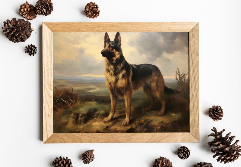 Vintage German Shepherd Oil Painting, German Shepherd Print, Antique Art Print, Pet Portrait, Dog Portrait, Dog Art Print, Printable Art image 4