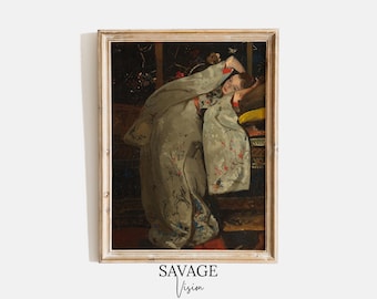 White Kimono Girl Portrait, Antique Woman Portrait, Vintage Art Print (Digital Download)