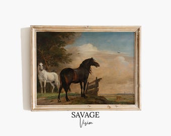 Vintage Horses Painting: Antique Equestrian Art Print (Digital Download)