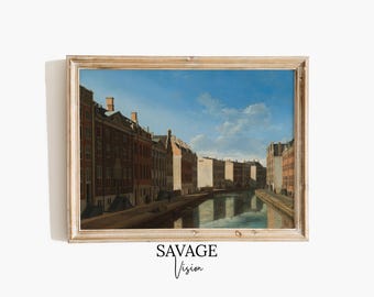 Vintage Amsterdam Canal Painting: Dutch Cityscape Print (Digital Download)