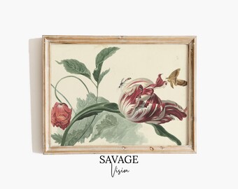 Tulip and Poppy Oil Painting, Still Life Painting, Botanical Wall Art (Printable Digital Download)