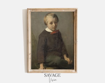 ヴィンテージの少年と鳥の絵画 | アンティークの子供の肖像画