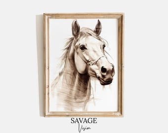 Vintage Horse Sketch Drawing, Rustic Equestrian Art (Printable Digita Artl)