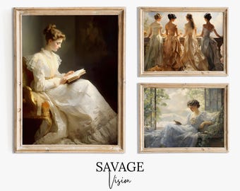 Victorian Women Gallery Wall Art Set: Antique Oil Painting Prints (Digital Download)