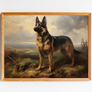 Vintage German Shepherd Oil Painting, German Shepherd Print, Antique Art Print, Pet Portrait, Dog Portrait, Dog Art Print, Printable Art image 2