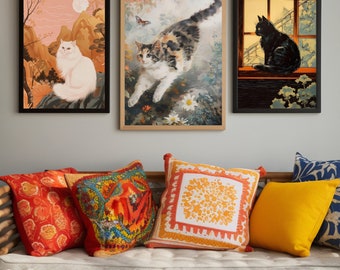 Cats Gallery Wall Art Prints, Set of 3, Nursery Decor (Digital Download)
