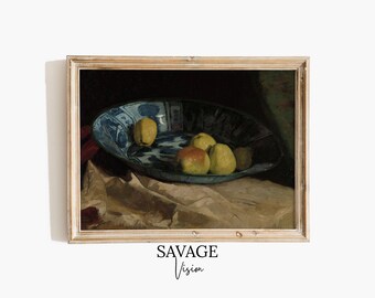 Bodegón de manzana vintage: Impresión de cocina rústica francesa (descarga digital)