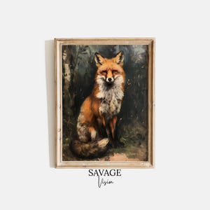 Antique Fox Painting, Vintage Animal Print, Fox Portrait, Animal Wall Art, Rustic Wall Decor, Dark Academia Fox Painting, Woodland Animal