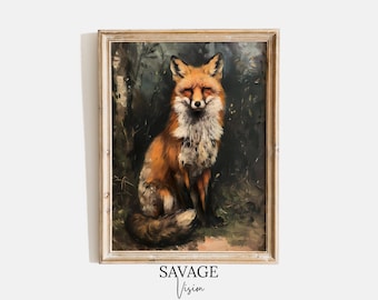 Antique Fox Painting, Vintage Animal Print, Fox Portrait, Animal Wall Art, Rustic Wall Decor, Dark Academia Fox Painting, Woodland Animal