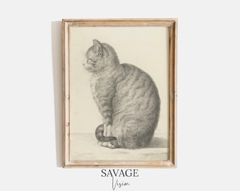 Vintage Cat Sketch Print: Antique Animal Illustration (Digital Download)