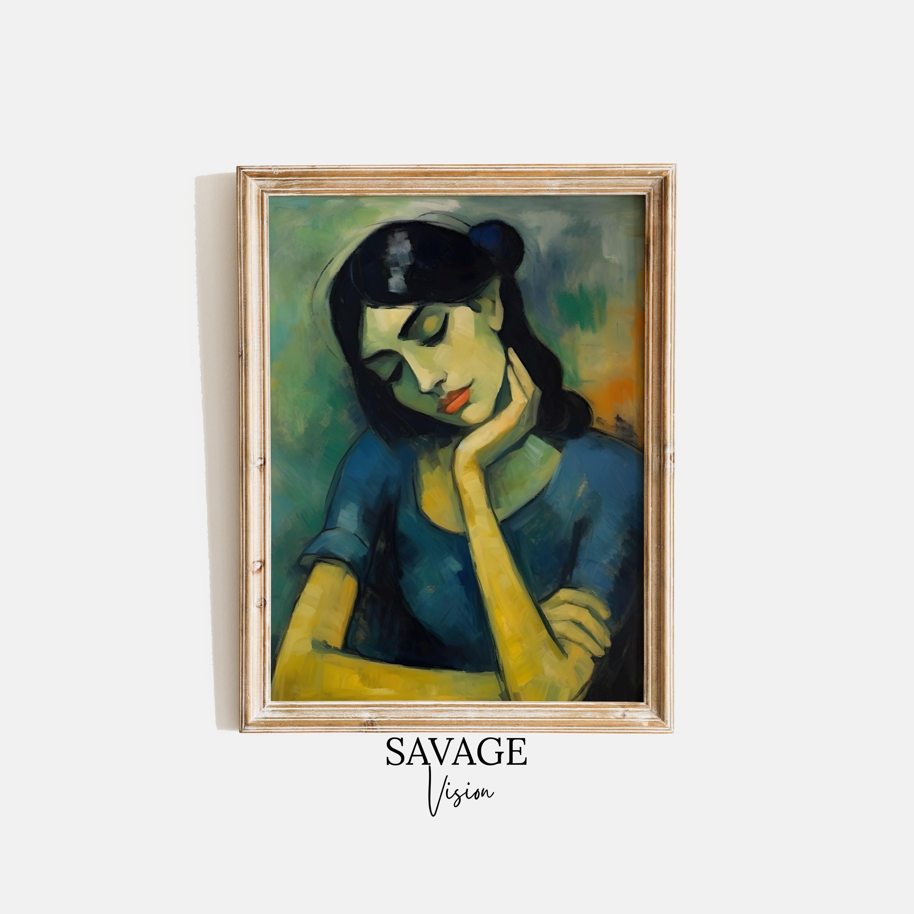 Woman Portrait Oil Painting, Picasso Inspired Art, Antique Woman Portrait, Neutral Tone, Tired Woman Moody Portrait PRINTABLE