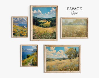 Vintage French Country Spring Landscape Art Print Set (Digital Download)