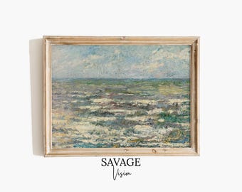 Antique Seascape Painting, Vintage Ocean Waves Art (Digital Painting)