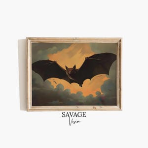 Vintage Bat Painting, Gothic Bat Vintage Poster, Bat Art Print, Gothic Poster, Witchy Decor, Antique Bat Wall Art, Dark Academia Printable