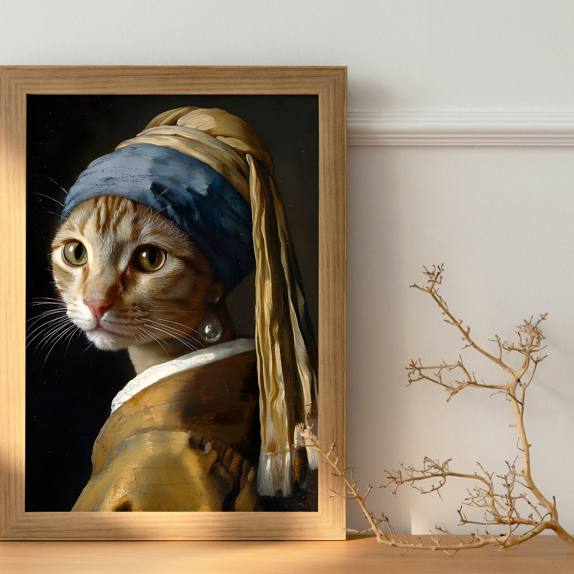 真珠の耳飾りの猫の絵画、フェルメールの猫の壁画、猫好きへの