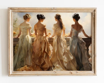Victorian Women Painting, Vintage Women Print, Antique Wall Decor, Regency Wall Decor, Antique Women Oil Painting, Victorian Wall Art