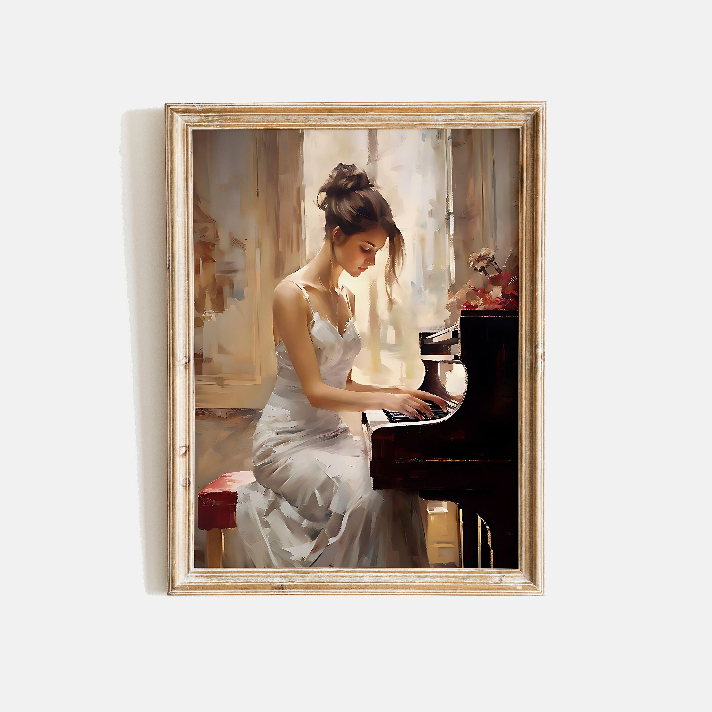 Antique Pianist Painting, Woman Playing Piano Print, Vintage Woman Portrait, Music Lover Gift, Piano Wall Art, Music Wall Art, Victorian Art