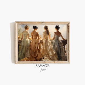 Victorian Women Painting, Vintage Women Print, Antique Wall Decor, Regency Wall Decor, Antique Women Oil Painting, Victorian Wall Art