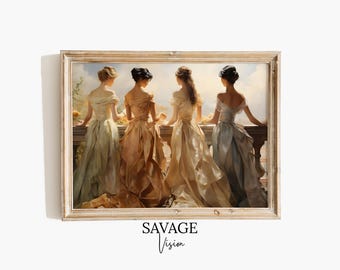 Victorian Women Painting, Vintage Women Print, Antique Wall Decor, Regency Wall Decor, Antique Women Oil Painting, Victorian Wall Art