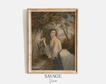 Victorian Lady Portrait with Love Letter: Antique Style Art Print (Digital Download)