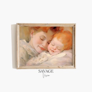 Mutter und Kind schlafend Gemälde, Mutter und Baby Druck, Neutral Mutterschaft Gemälde, Stillende Mutter, Vintage Mutterschaft Kunst