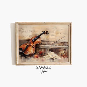 Violin Vintage Wall Art, Old Violin Painting, Musical Instrument Print, Music Room Decor, Antique Musician Print, Digital Download