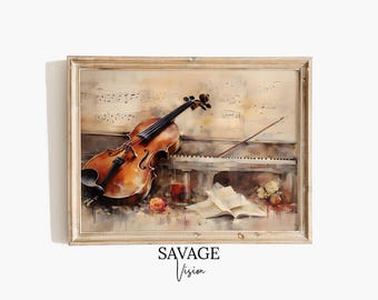 Vintage Violin Painting, Antique Musical Instrument Print (Digital Download)