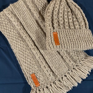 Handmade Wool Hat and Scarf Set - Light Brown Knit Winter Outfit
