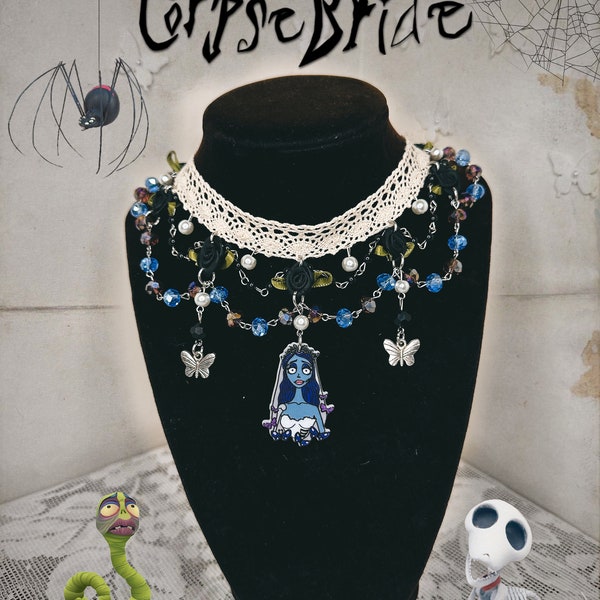 Corpse Bride Inspired necklace, Handmade, Stainless steel, halloween, cosplay, costume, choker necklace, Tim Burton