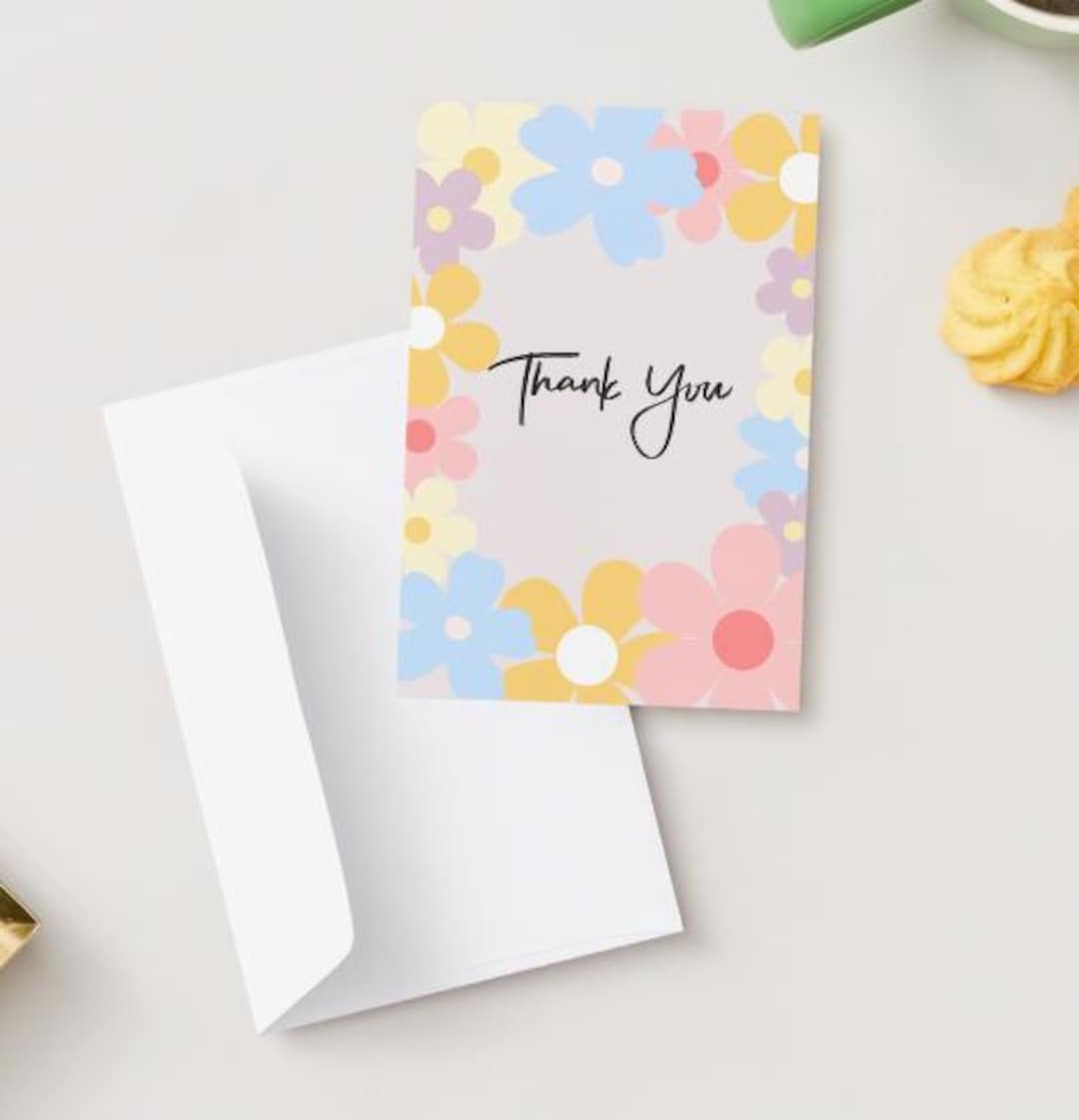 Digital Printable Floral Thank You Card. Instant Download. 4x6 Card - Etsy