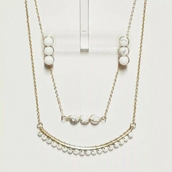 Vintage Choker 2 Necklace Earring Set White Marbl… - image 2