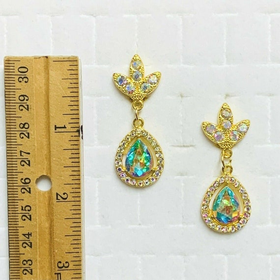 Vintage Clip On Dangle Earrings Aurora Borealis T… - image 4