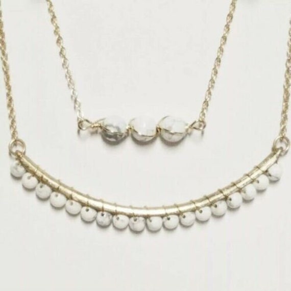 Vintage Choker 2 Necklace Earring Set White Marbl… - image 3