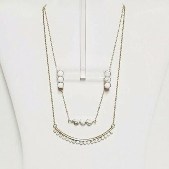 Vintage Choker 2 Necklace Earring Set White Marbl… - image 7