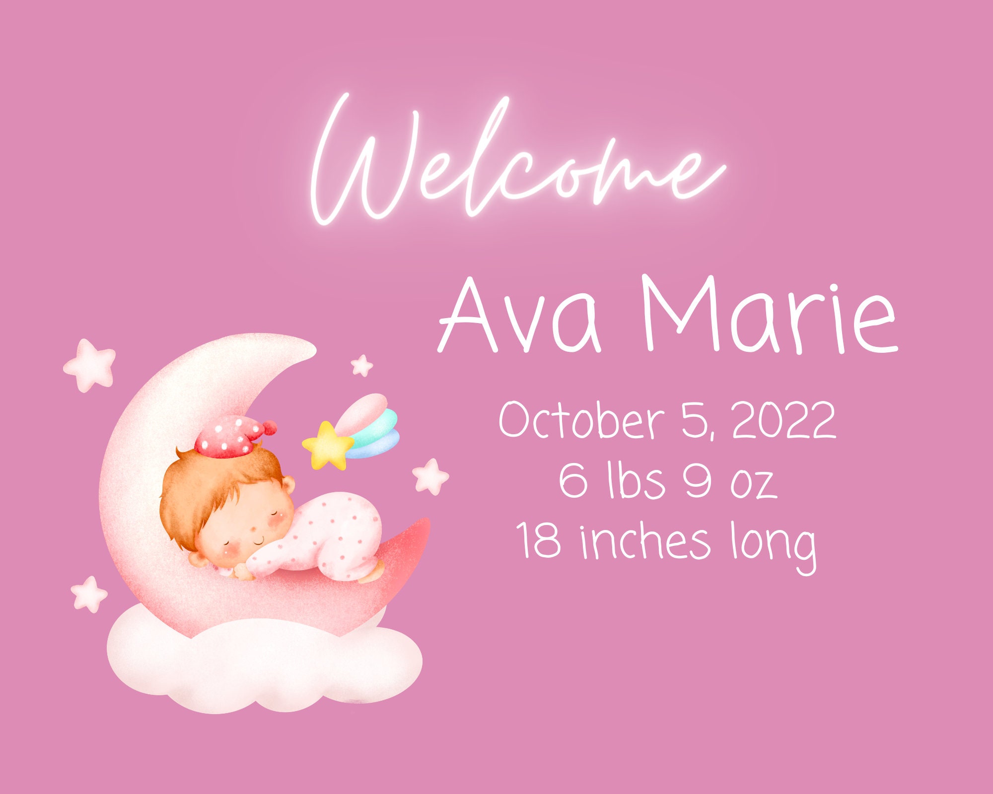 Baby Announcement, Digital Template, Downloadable Baby Announcement Etsy