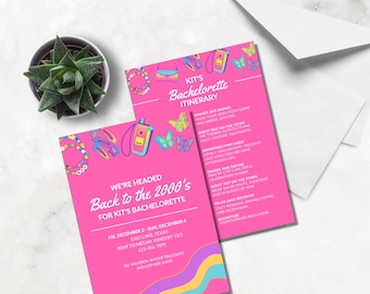 Back to the 2000s Bachelorette/Bday Party Digital Invite and Itinerary Canva Template