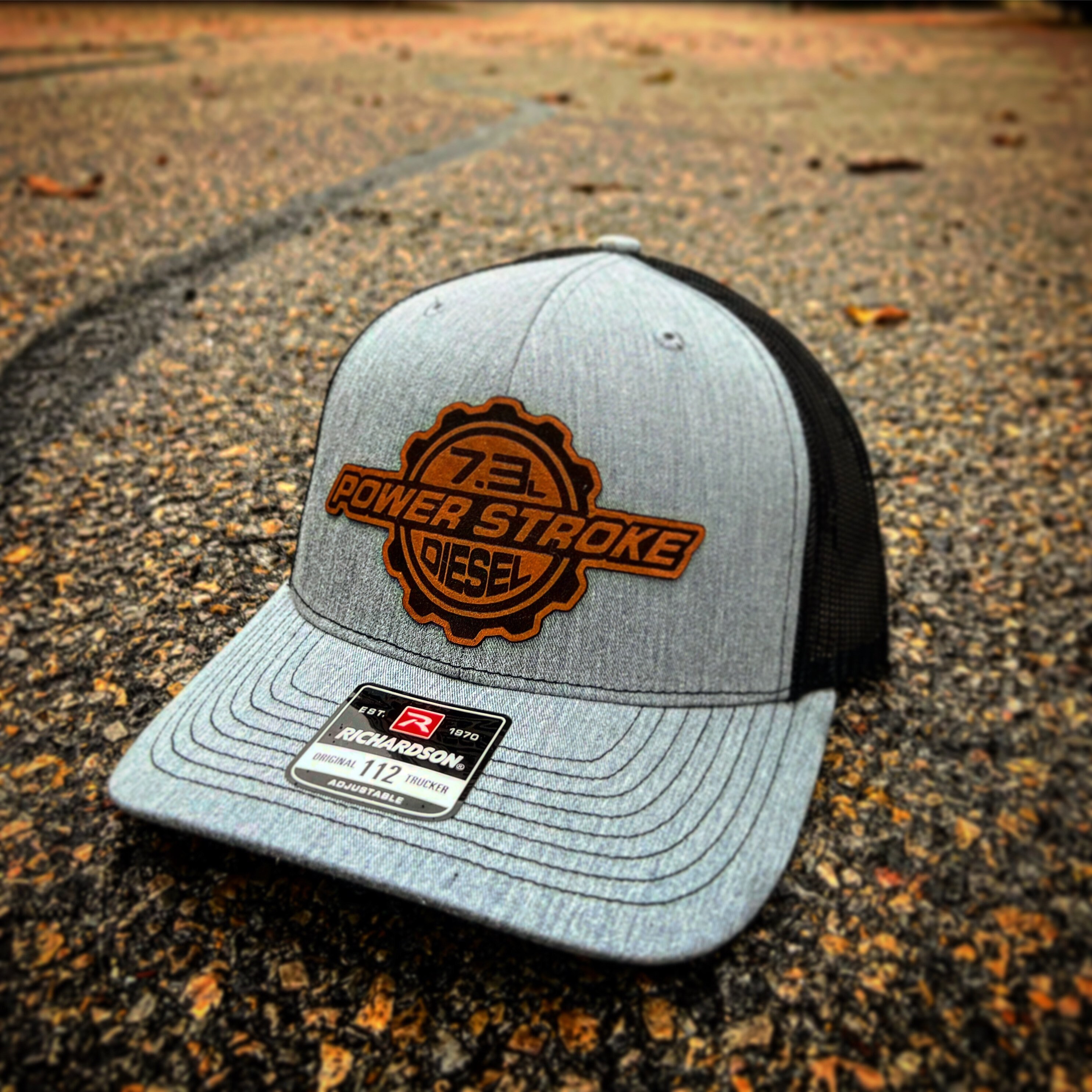 Checkered Flag Sports Ford Powerstroke Diesel Hat – Black, Gray Stitching, Oval Emblem – Adjustable