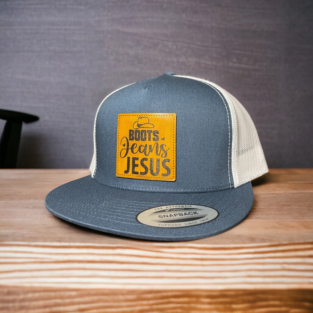 Boots Jeans and Jesus Leather Patch Hat Etsy