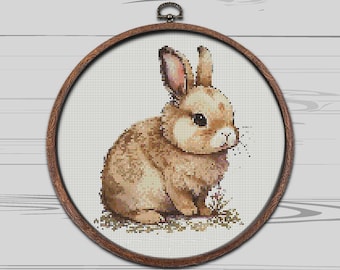 Baby Bunny Cross Stitch Pattern: Brown Rabbit Embroidery (PDF Pattern)