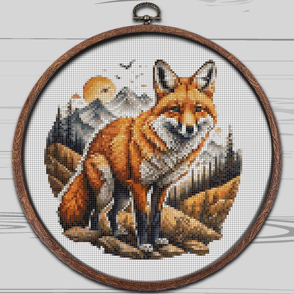 Mountain Fox Cross Stitch Pattern, Forest Animal Fox Nature, Embroidery, Cross Stitch Pattern, Instant Download PDF